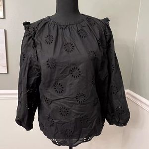 Ana Black Floral Quarter Sleeve Shirt Size XL With Ruffles